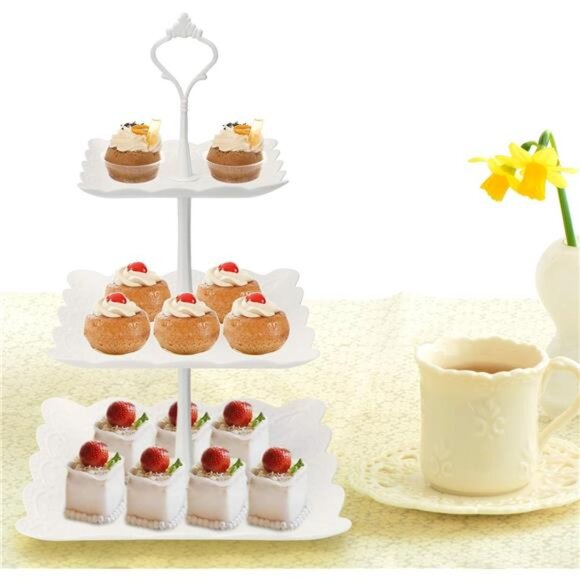 3Tier Cupcake Stand,Plastic Tiered Serving Stand,Square Dessert Tray - Picture 6 of 7